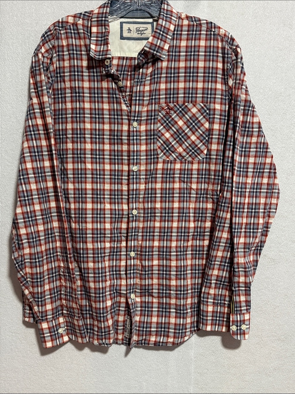 Original Penguin Red, Blue and White Plaid Button-Down Shirt